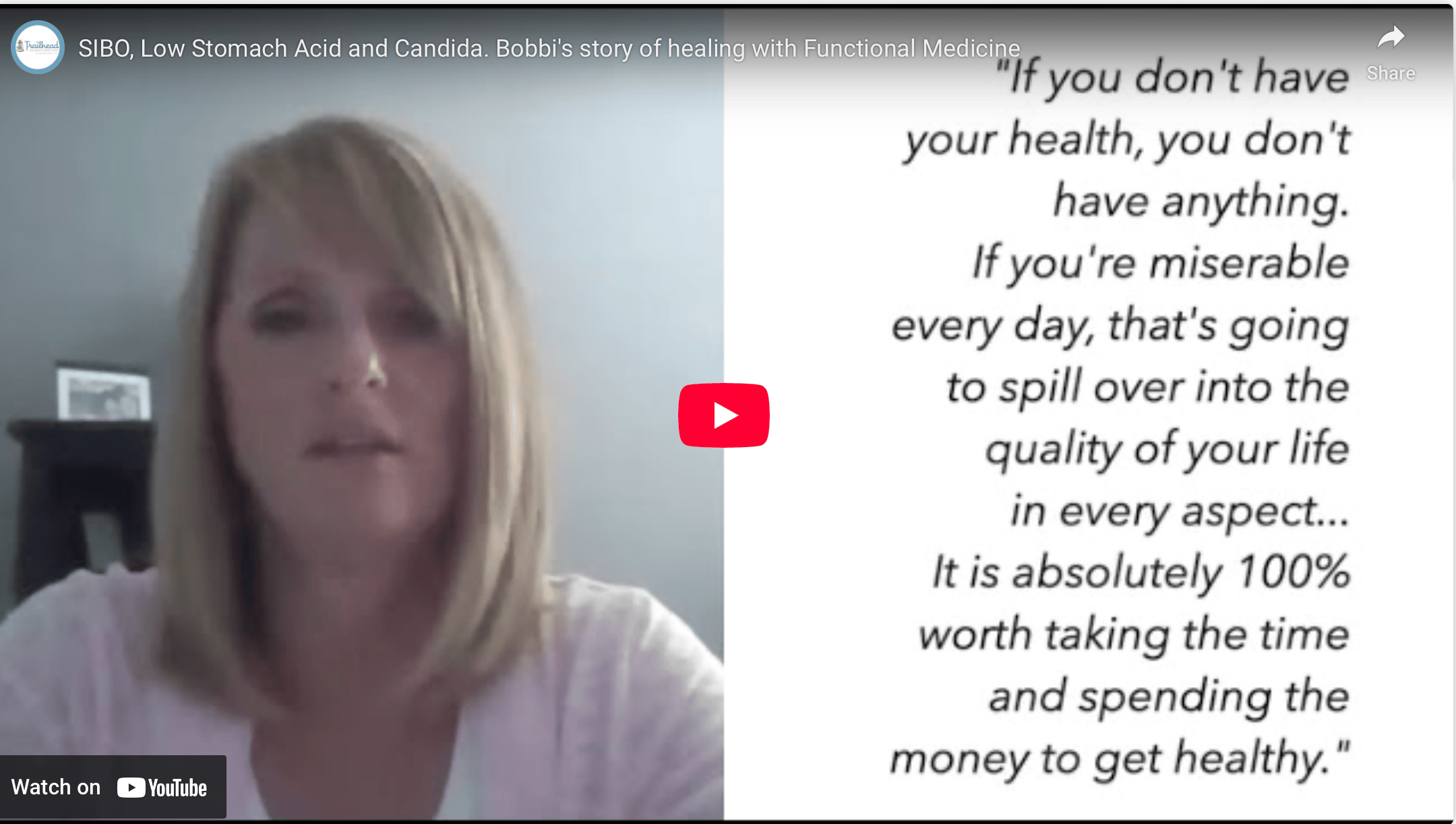 Link to video testimonial: Bobbi explains how Dr. Paul diagnosed low stomach acid as the root cause of her SIBO and candida overgrowth after traditional doctors failed with MRIs and antibiotics
