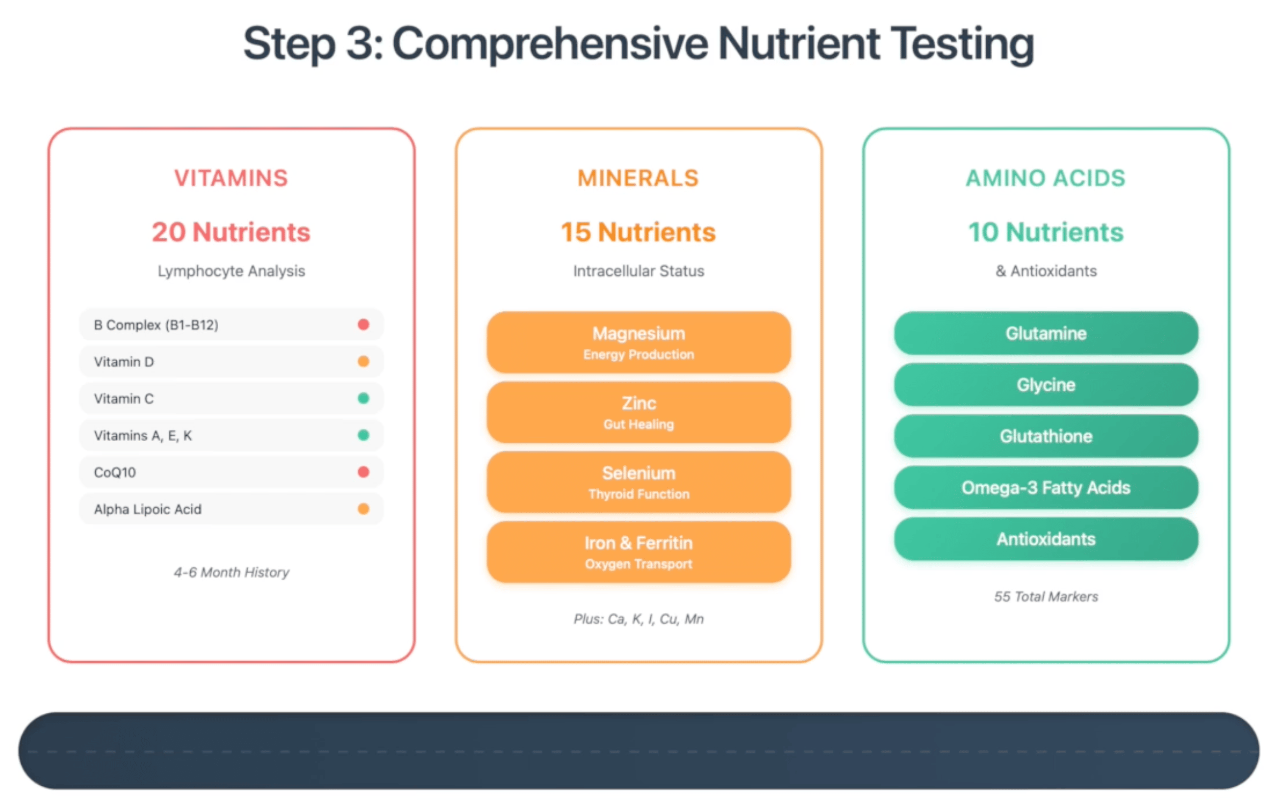 Comprehensive nutrient testing panel for IBS patients including vitamins, minerals, amino acids, and antioxidants to identify digestive health deficiencies
